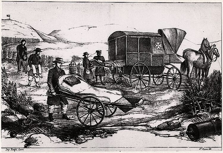 Skizze von Louis Appia zum Verwun­de­tentransport im Deutsch-Dänischen Krieg von 1864 (IKRK)